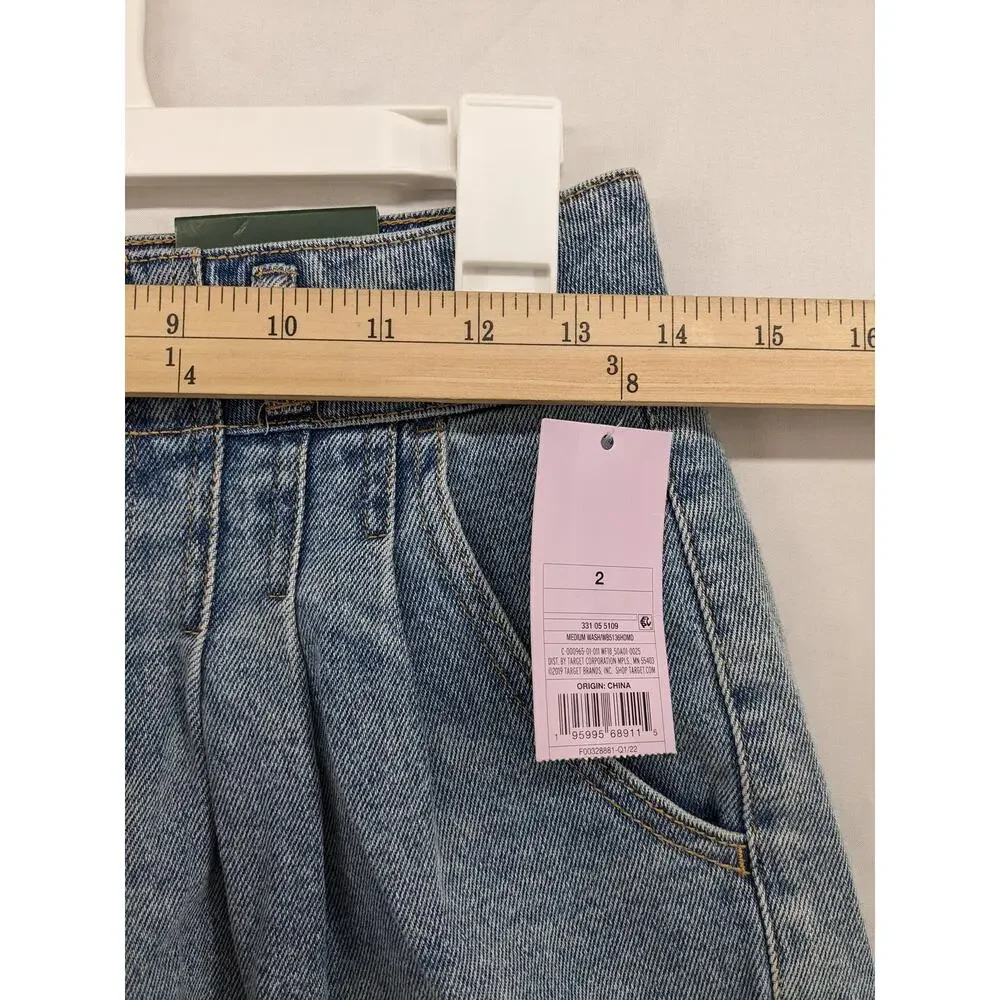 A-Line Denim Jean Shorts Super High Rise Pleated Wild Fable Medium 2‎ Fringe Hem